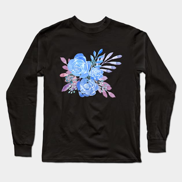 Blue roses bouquet Long Sleeve T-Shirt by PrintAmor